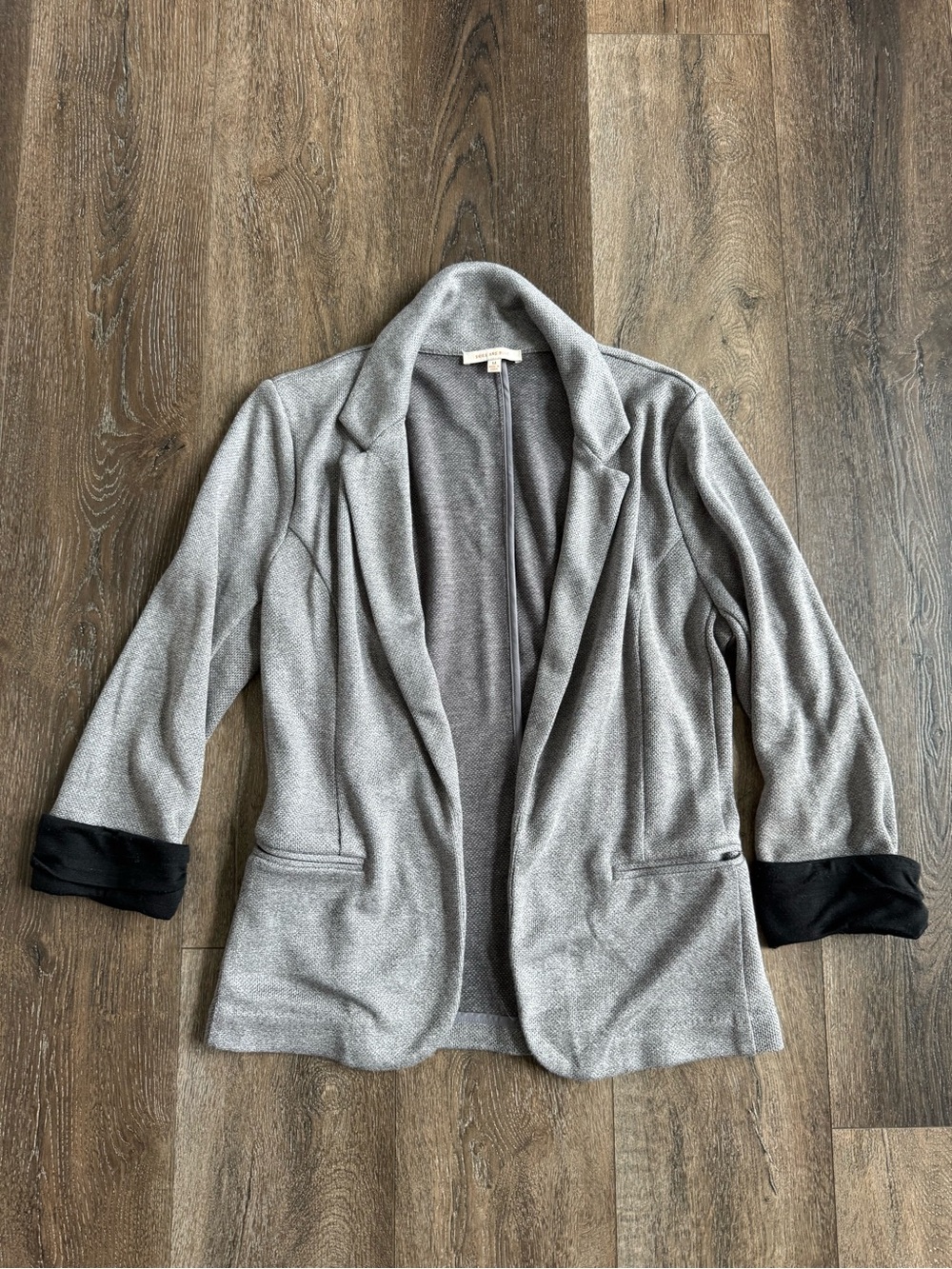 Skies Are Blue Gray Open-Front Blazer with Black Cuff Detail Size Medium